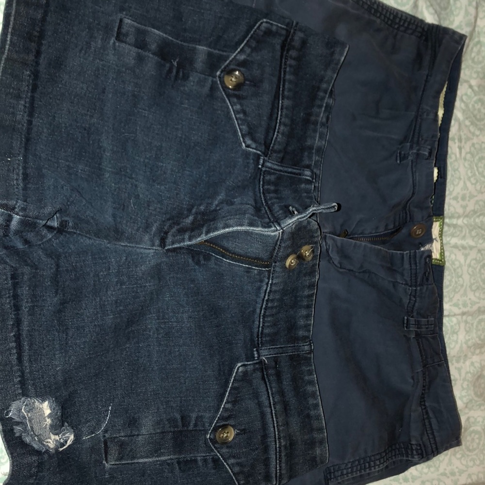 One pair of well love well worn jean shorts.